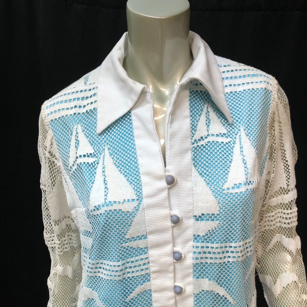 Lisa Cobbs For Serban Vintage Lace Nautical Dress 70’s